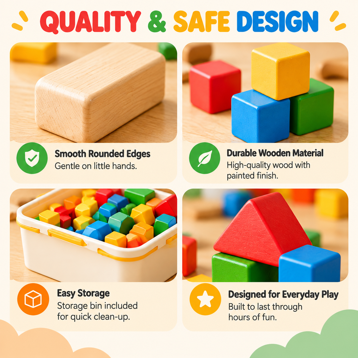 NOLQEVA™ Little Builder 72-Piece Color Block Architecture Set – Wooden Preschool Building Blocks, Shapes & Balance Construction Toy