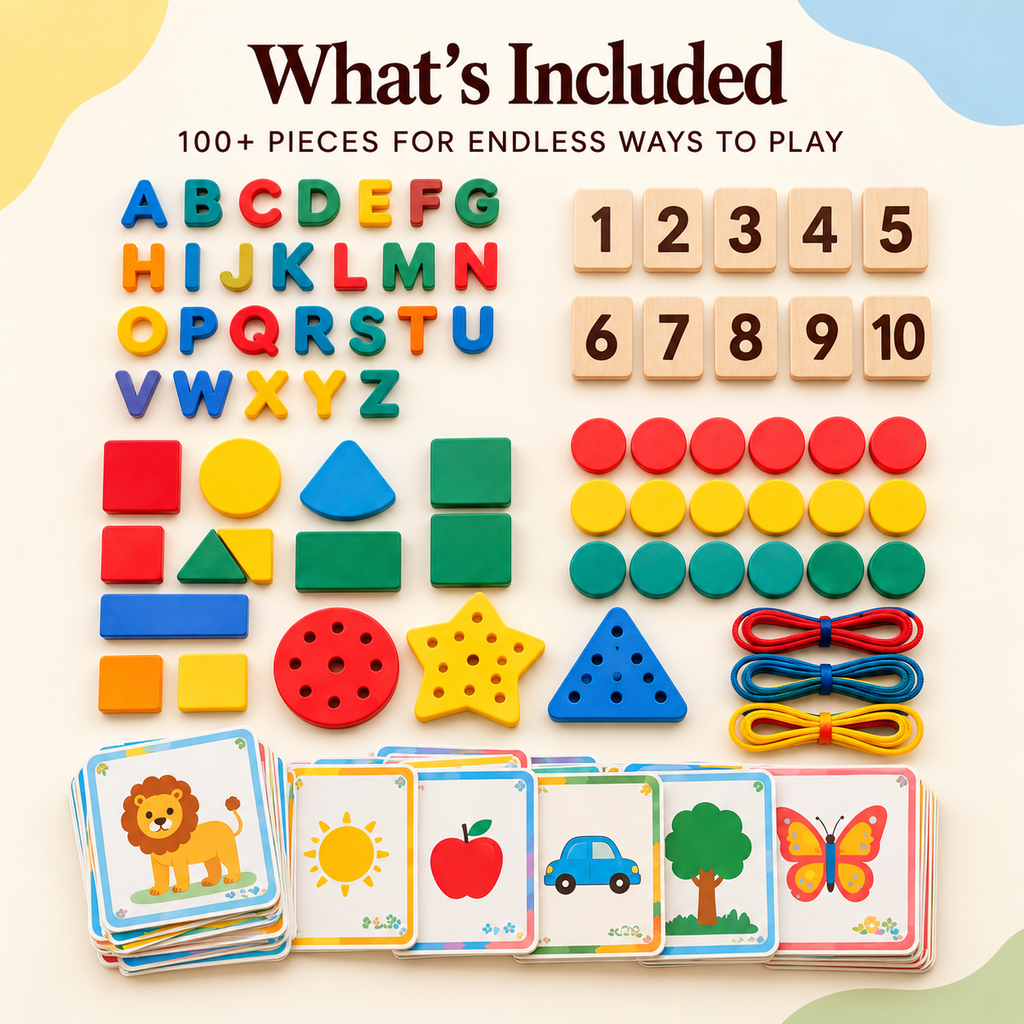 NOLQEVA™ Ready-to-Learn Preschool Activity Box – Alphabet, Numbers, Shapes, Colors, Matching & Fine Motor Early Learning Kit