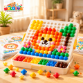 NOLQEVA™ Rainbow Peg Mosaic Pattern Board – Preschool Color Matching Fine Motor Toy with 80 Pegs & 12 Reusable Pattern Cards